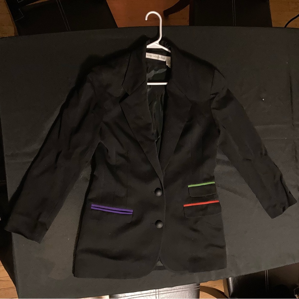 80s Inspired Vintage Black Blazer with Bold Color Accents